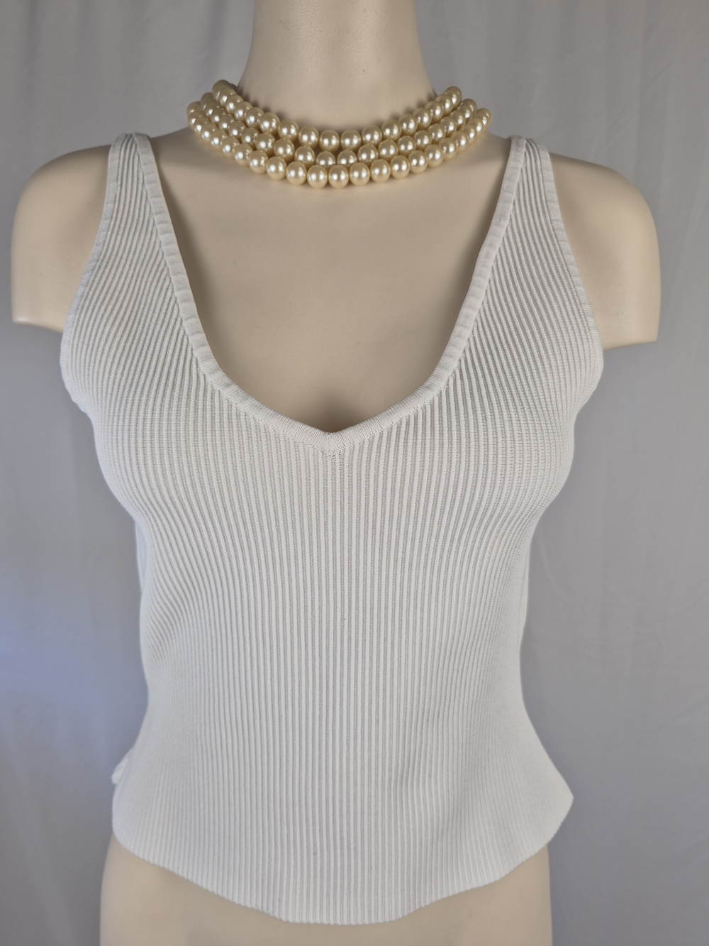 Aritzia Babaton White Ribbed V-Neck Tank